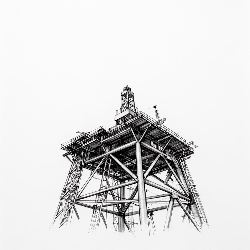 Sketch a nanquim de uma plataforma offshore vista de baixo